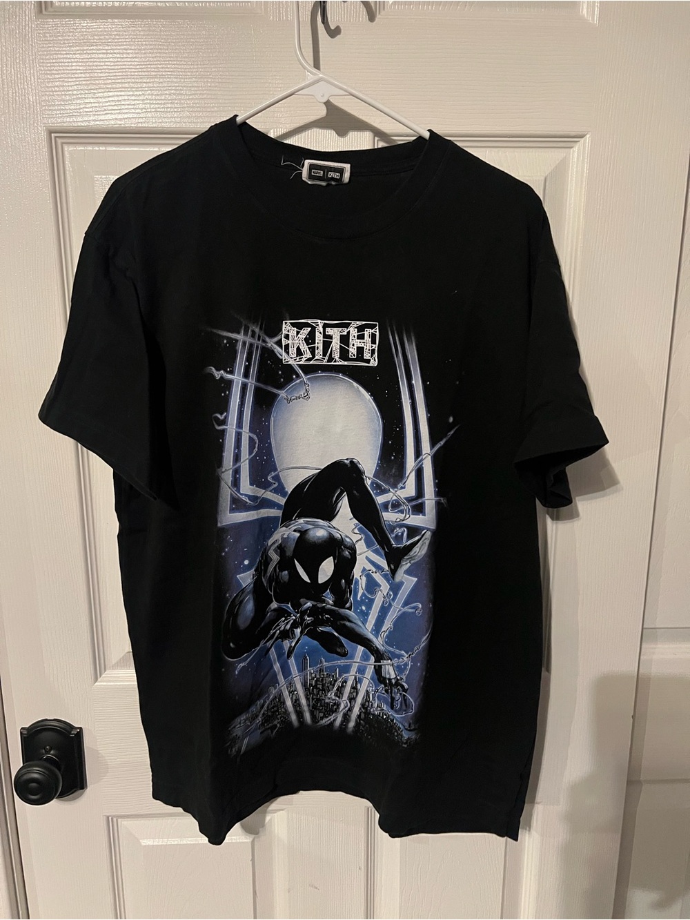 Kith Black Tee with White Marvel Kith Neck Label Spider Man